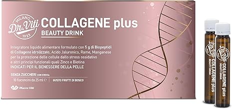 Dr. Viti Milano 1933 Collagen Beauty Drink Plus Supplement with Collagen and Hyaluronic Acid, for Moisturizing and Recompacting the Skin, 10 Bottles of 25 ml