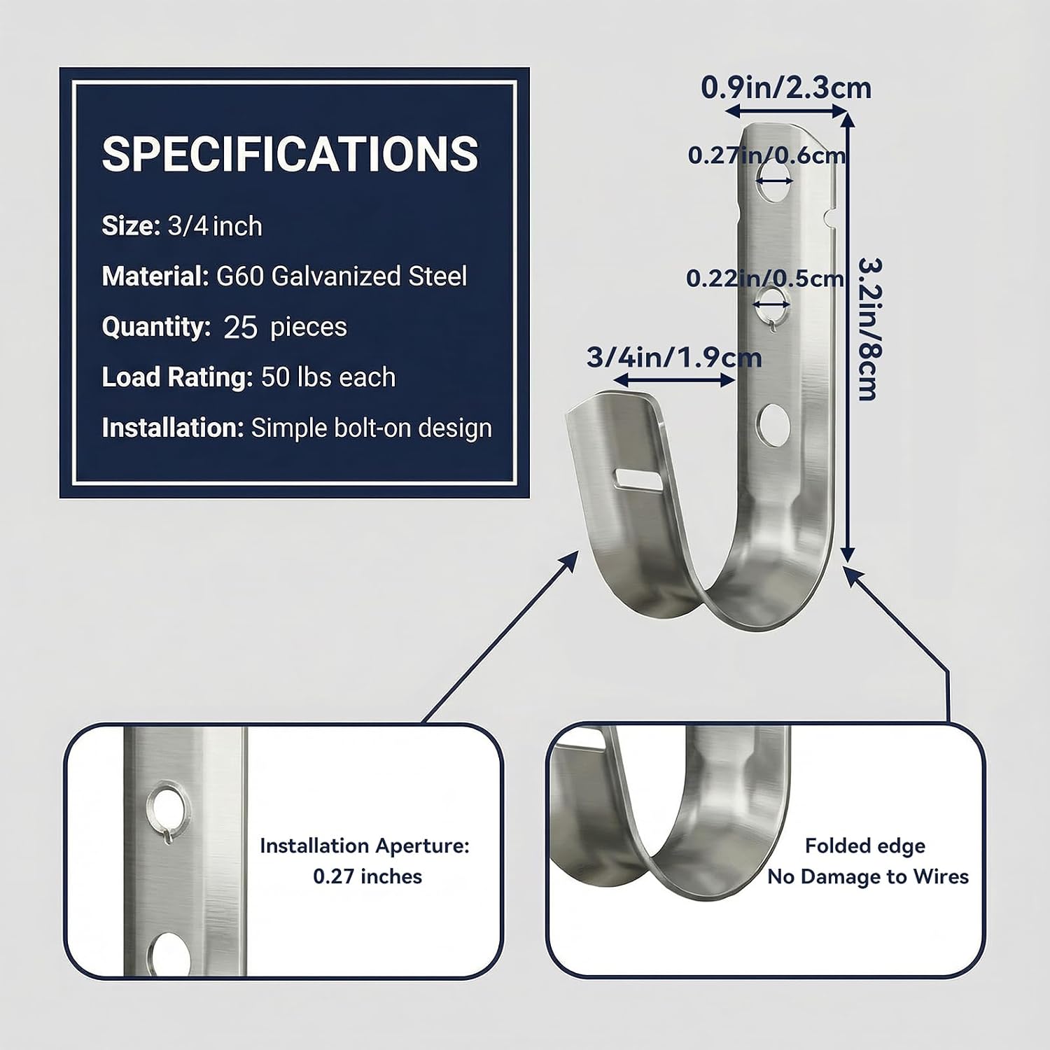25PCS 3/4 in Wire and Cable Support J-Hook image 3