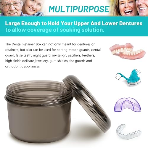Miniatura 2 de Caja de baño para prótesis dentales, vasos de prótesis a prueba de fugas para remojar dentaduras completas y parciales, retenedores, apto para