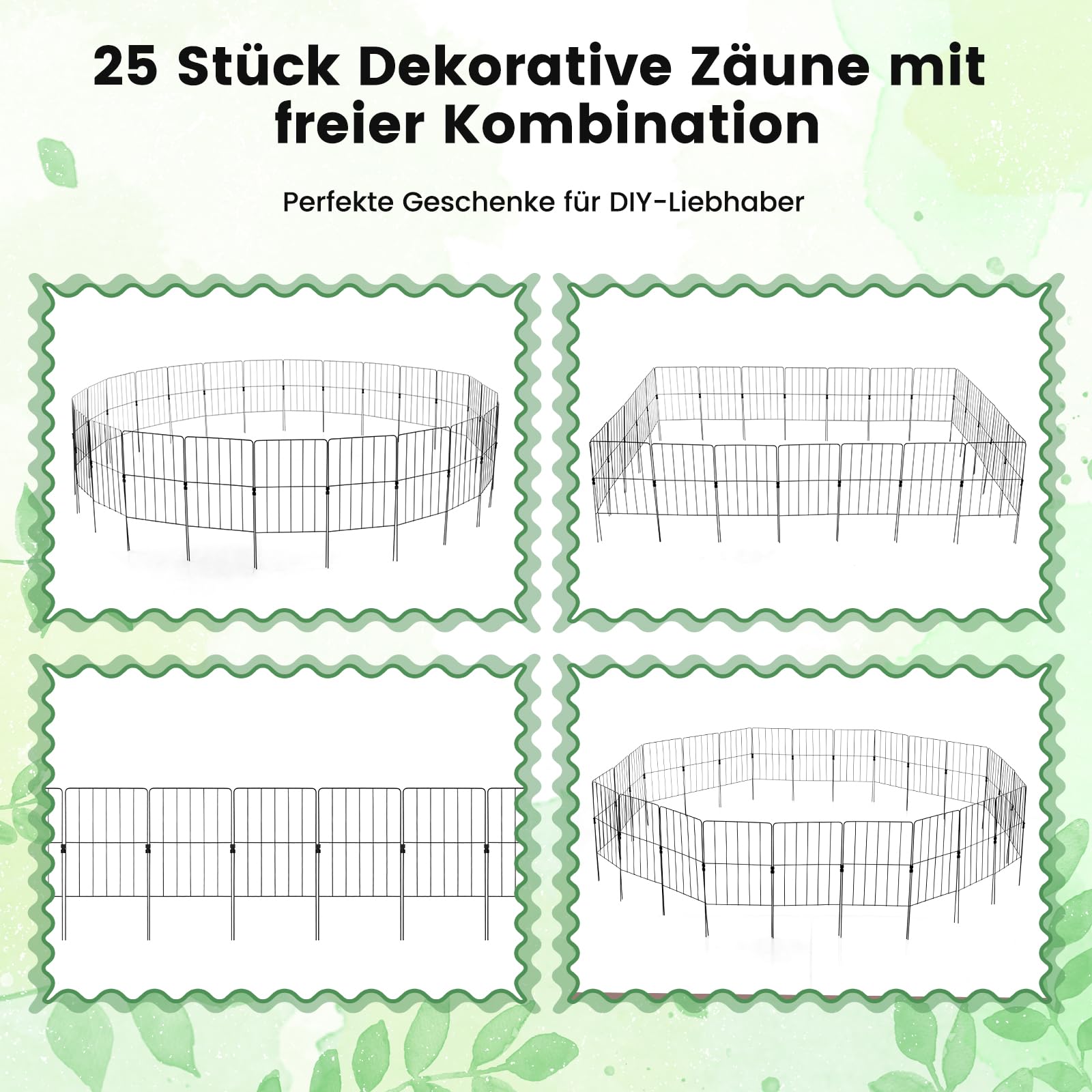 COSTWAY Płotek Ogrodowy 25 Elementów Metalowy, Dekoracyjne Ogrodzenie 60 cm, Płotek Wbijany Bariera dla Zwierząt do Rabat, Trawnika, Oczka Wodnego, Składany, Czarny