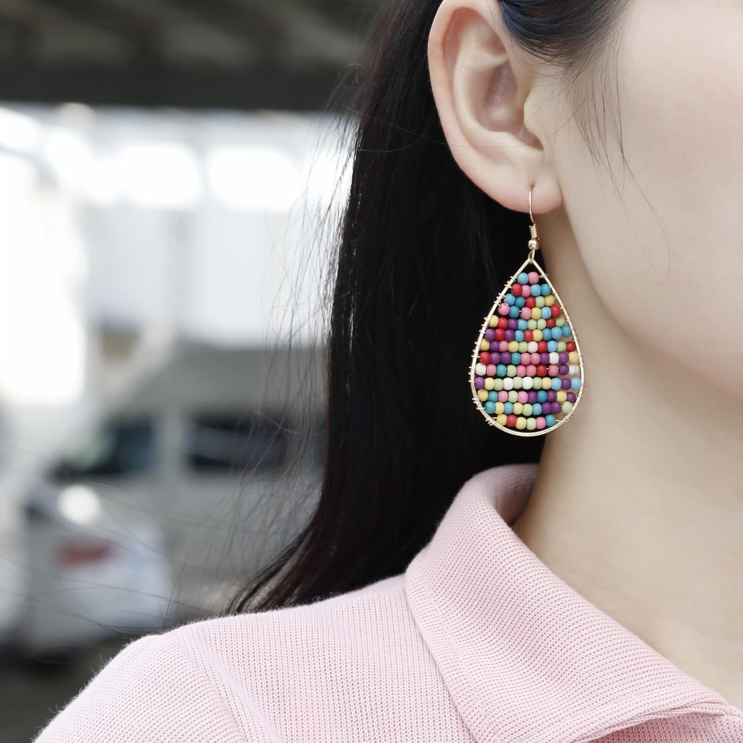 Turquoise Teardrop Earrings, Boho Colorful Beads Fashion Hoop Earrings for Women Bohemian Jewelry image 4
