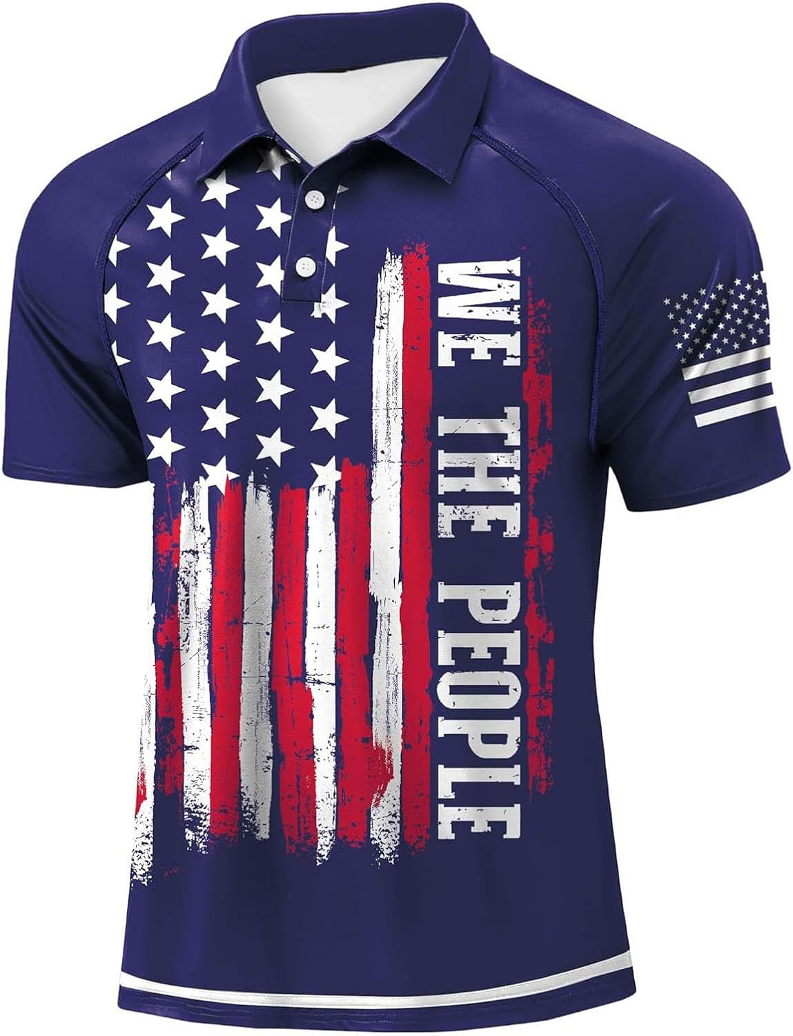 Ymosrh Men's American Polo Shirts Short Sleeve Performance America Flag Print Casual Business Golf Work Shirt, S-3XL