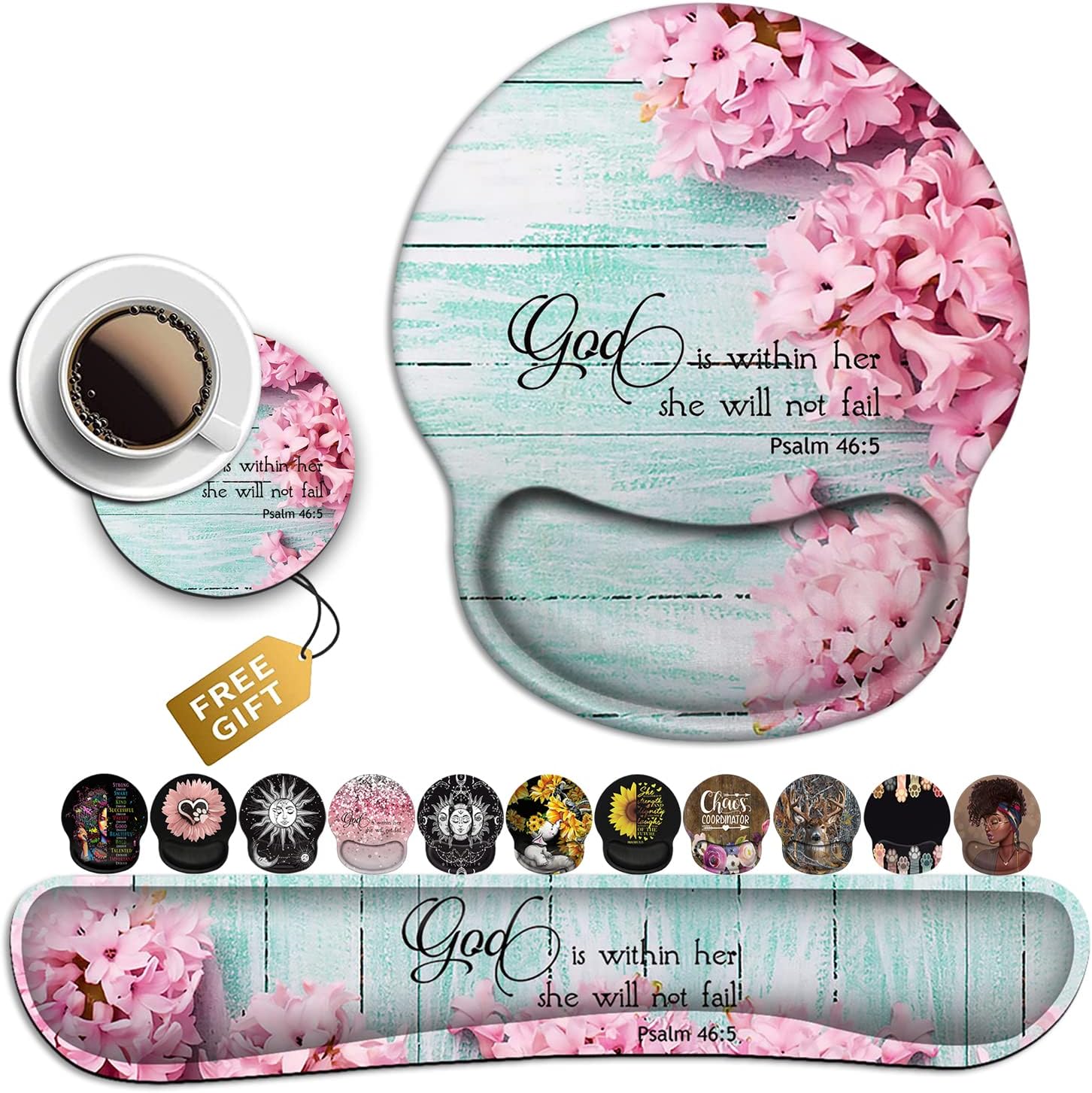 Mouse Pad with Wrist Support, Ergonomic Gel Mouse Pad Beautiful Flowers,Pink Hyacinths on Wood Panel，Non-Slip Durable, Memory Foam Keyboard Wrist Rest, Suitable for Office Typing Games