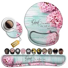 Mouse Pad with Wrist Support Ergonomic Gel Mouse Pad Beautiful Flowers Pink Hyacinths on Wood Panel Non-Slip Durable