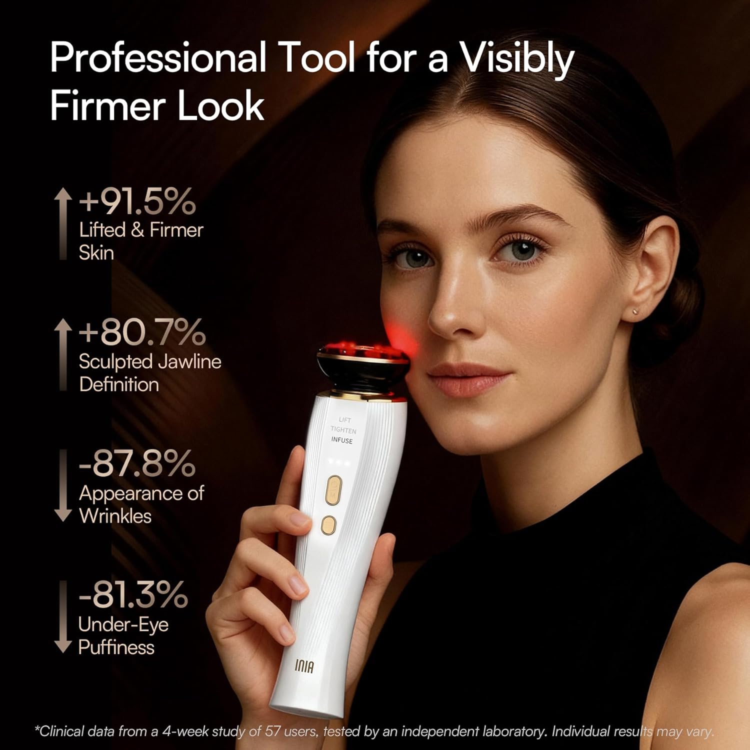 INIA 3-in-1 Red Light Therapy for Face and Neck Beauty Device for Puffiness & Skin Firming Skincare Tool (White) - Image 3