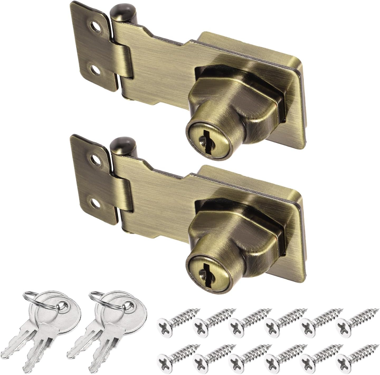 PATIKIL Keyed Hasp Locks, 2 Pack 2.5 Inch Twist Knob Locking Hasp Zinc Alloy Safety Hasp Latches with Keys Keyed Alike for Cabinet Small Door, Bronze