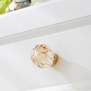 1pcs Crystal Knobs,Cupboard Drawer Pulls,Modern Kitchen Cabinet Door Wardrobe Handles Hardware,Solid Rhinestone Glass Pull Ring,with Screws,Champagnecolor-A