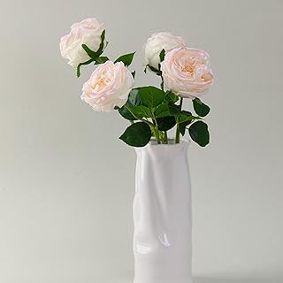 WILD WORKS Artificial Austin Roses, 4 Pcs Real Touch Fake Flowers with Moist Fabric Petals, 17.7 Inch Fake Peonies for Wedding Home Decor, Bridal Bouquets Centerpiece (Light Pink)