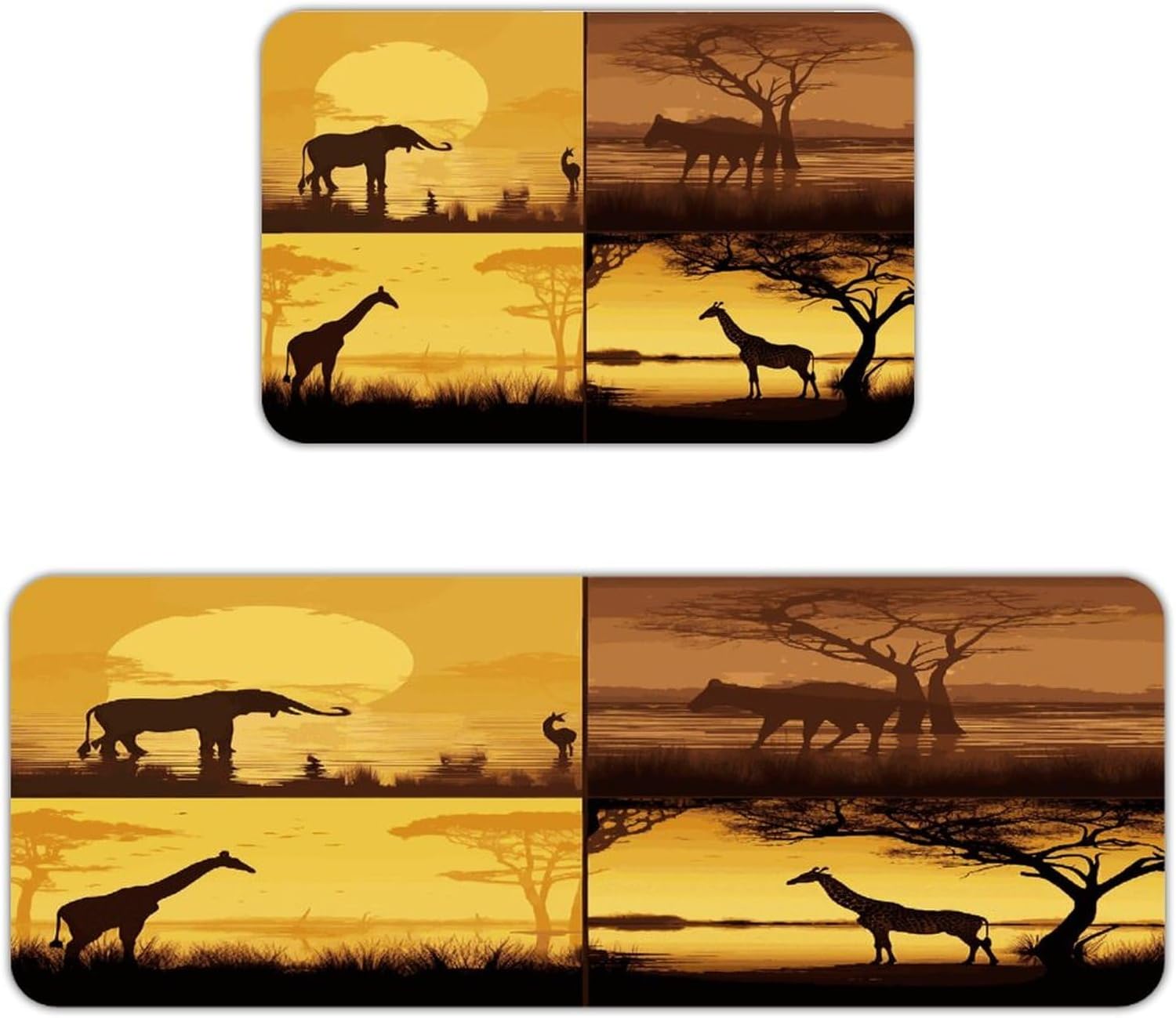 African Grassland Animals Kitchen Mat Kitchen Rug Set | Kitchen Rugs Flannel Velvety Washable breathable Water Absorbent Soft ，kitchen utensils for Kitchen, Floor,Laundry