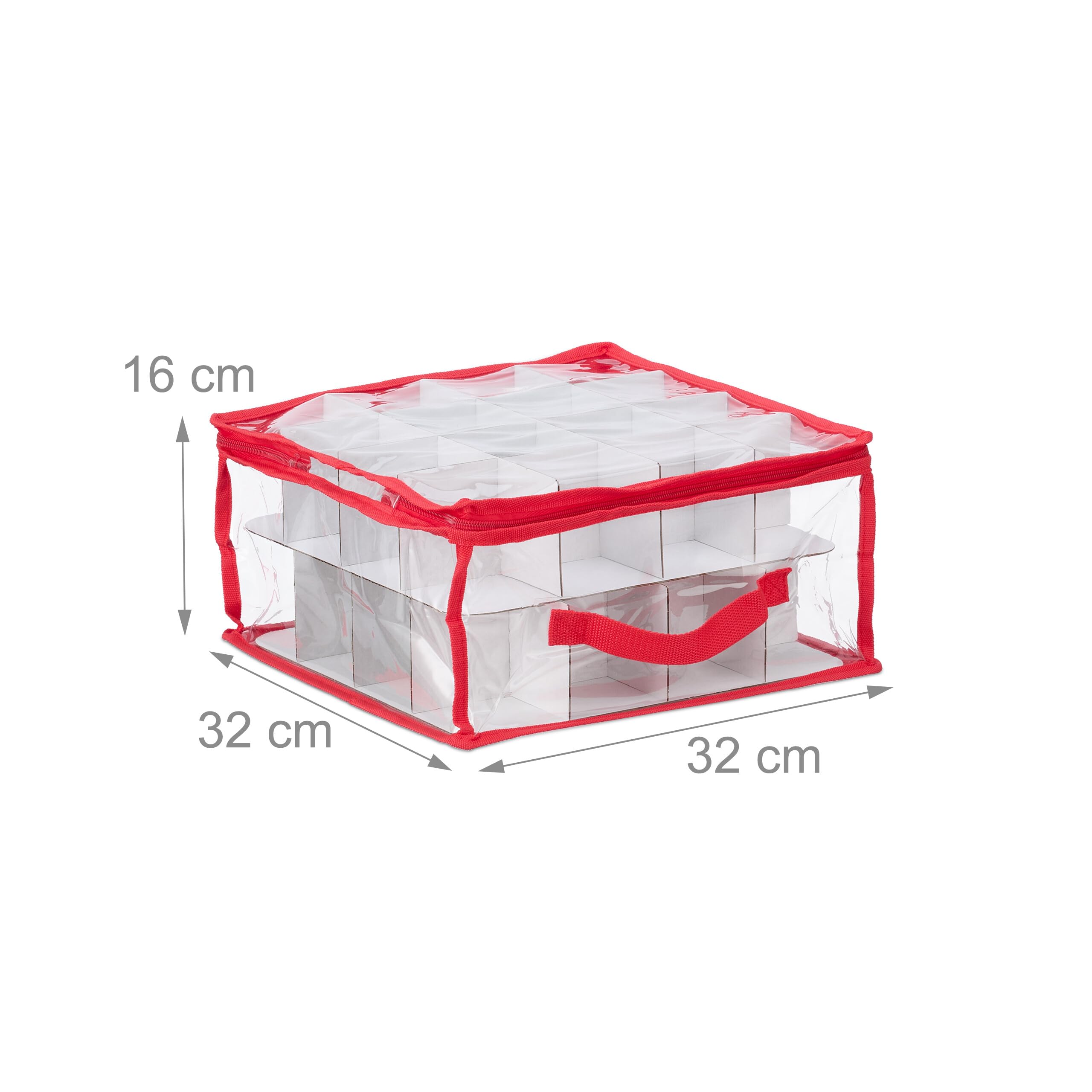 Relaxdays Scatola per Palline di Natale, Set 3 Porta Palle Natalizie a 32 Scomparti, HLP: 16x32x32 cm, Trasparente Rosso