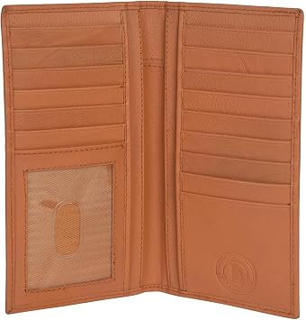 محفظة Leatherboss للرجال من الجلد الطبيعي طويلة قابلة للطي | حامل بطاقات مزود بـ 6 فتحات للبطاقات ونافذة للهوية وحجرة للنقود ودفتر الشيكات باللون البني