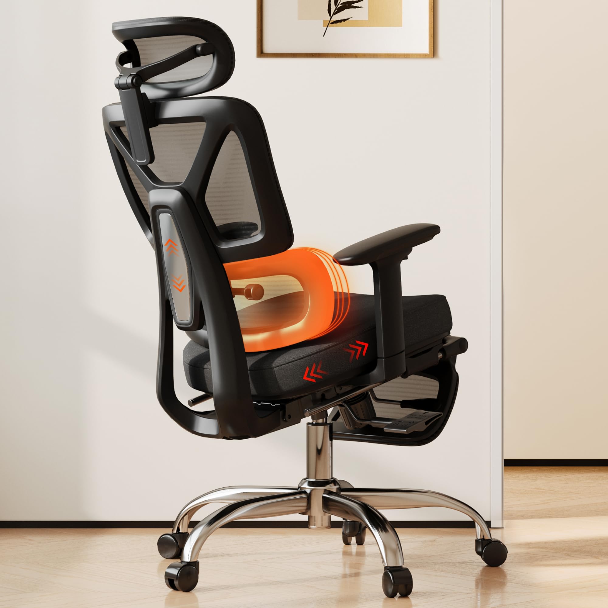 FitStand Ergonomic Mesh Office Chair with Lumbar Support 2D High Back Office Chairs with Foot Rest, Swivel Computer Chair Home Office Desk Chairs with