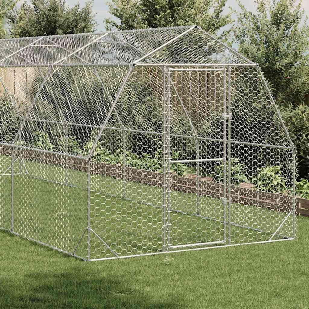 Gallinero de 2,5 x 8 x 2,25 m, de acero galvanizado, con puerta con cerradura y malla de alambre, jaula grande para gallinas, patos y gansos