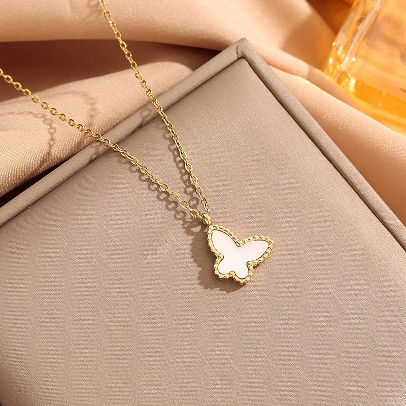 18K Gold Plated Butterfly Pendant Necklace for Women – White Shell Inlay Charm, Delicate Chain Jewelry Gift - Image 2