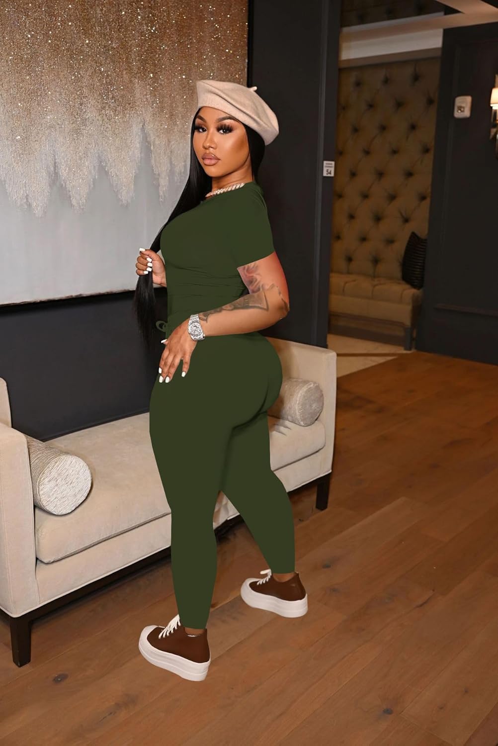 HBQ Women 2 Piece Outfits Sweatsuits Track Suits Crop Tops Biker Long Pants Workout Jogger Sets - Image 4