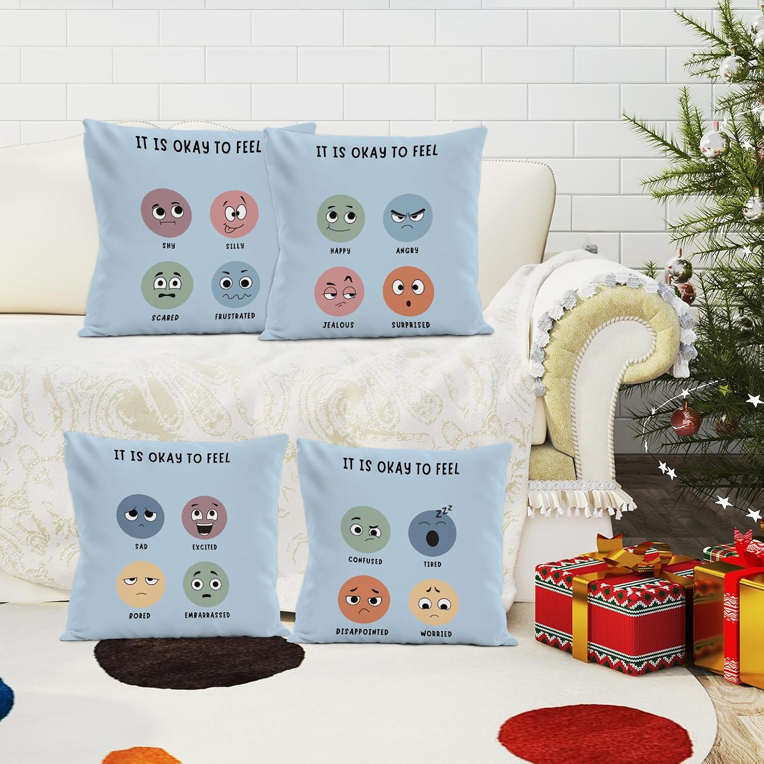 Nogrit Counseling Office Must Haves Pink Pillow Cover, Calming Corner, Mental Health Pillowcase Decor for Home Kids,Mental Health Counselor Gifts, Calming Corner Pillow Covers 18X18 Set of 4(Blue) image 3