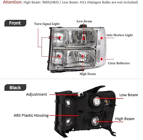 Miniatura 9 de Par de faros delanteros con lámparas de parachoques compatibles con GMC Sierra 1500 2500 3500, 2001, 2002, 2003, 2004, 2005, 2006, GMC Sierra 1500