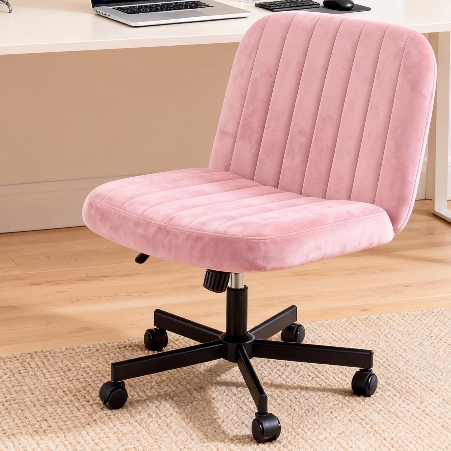 Criss Cross Chair with Wheels Vanity Chair with Adjustable Back Hight Wide Seat Armless Cross Lgged Office Chairs