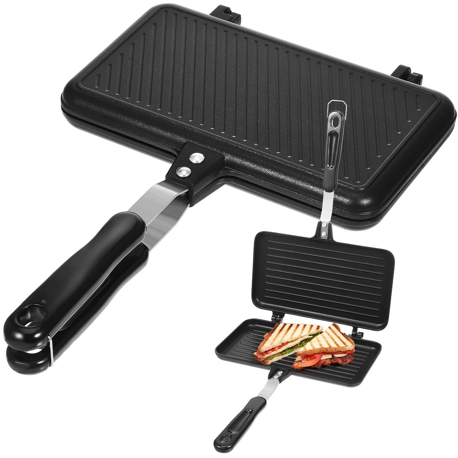 Sartén para Sándwich de Doble Cara Antiadherente Negra de Aluminio