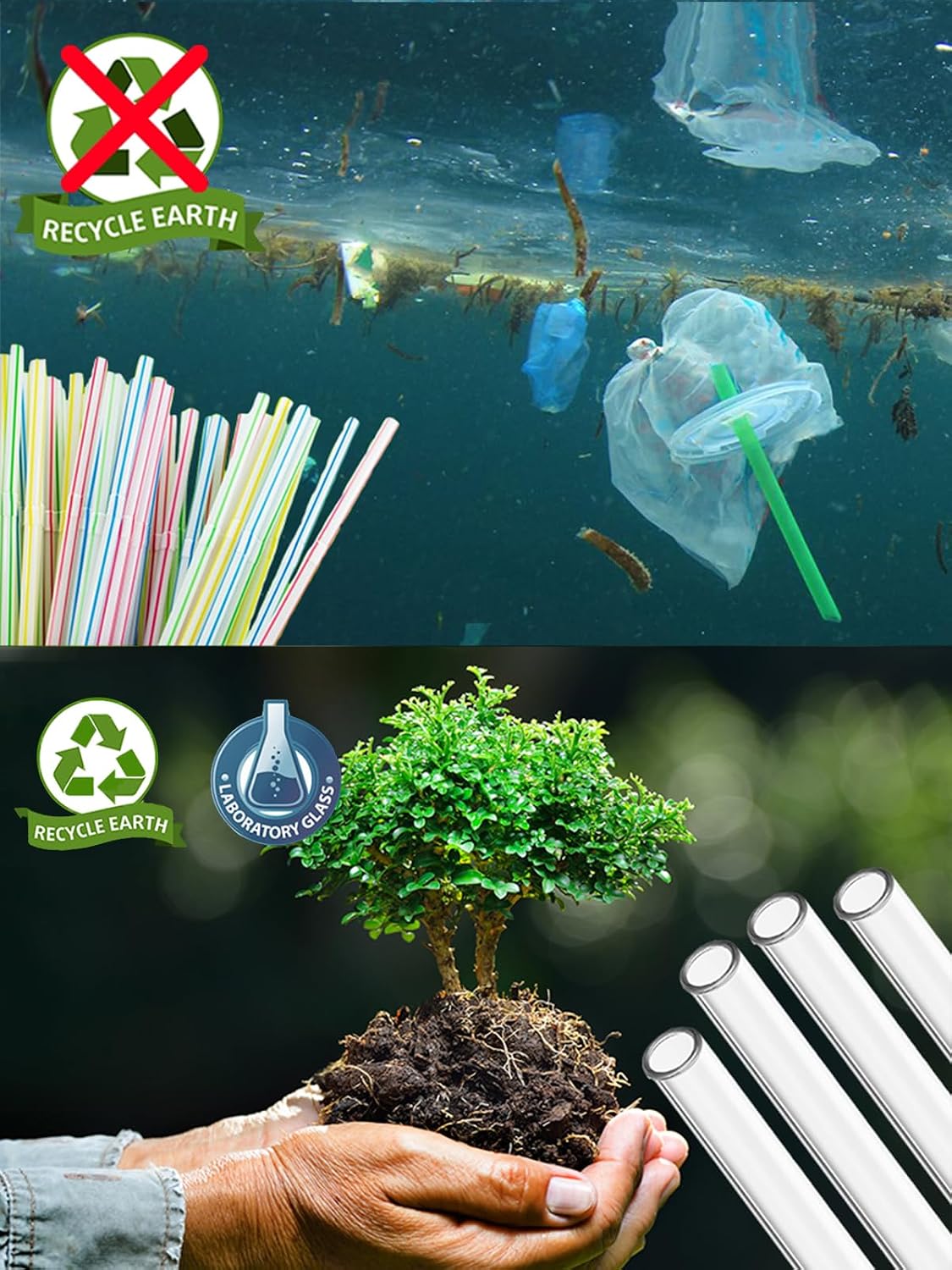 Glass Straws Drinking Reusable 20 Pack,Size 8.5''x10MM, 8.5’’x8MM and 6''x10MM,Glass Straws Shatter Resistant Including 12 Straight and 4 Bent with 4 Brushes, Reusable Glass Straw for Cocktail,Juice