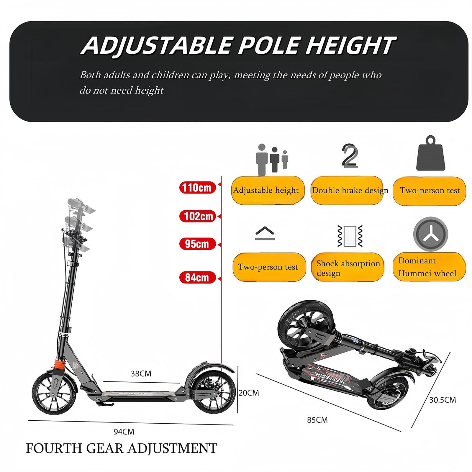 Scooter De Ville Scooter À Grandes Roues pour Adultes avec Double Frein, Double Suspension Capacité De Charge 150 Kg, Jeunes Adultes Scooter Pliable