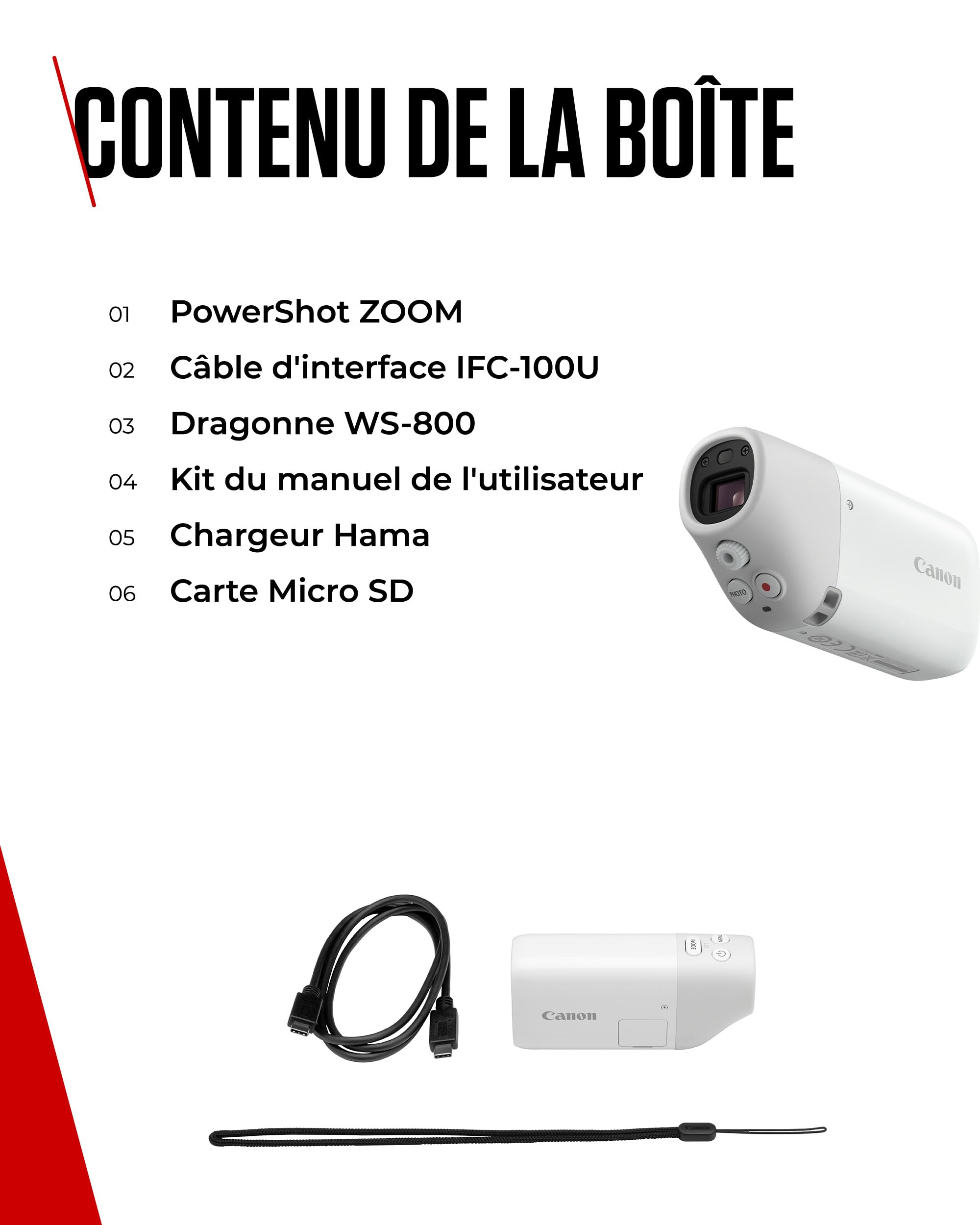 Canon PowerShot Zoom appareil photo de Poche, Soyez Encore Plus Proche de Votre Sujet Grâce au Zoom 3 Niveaux, Appareil Photo Numérique Léger, Photos 12 Mpx, Vidéo HD, USB-C, Wi-Fi et Bluetooth, Blanc