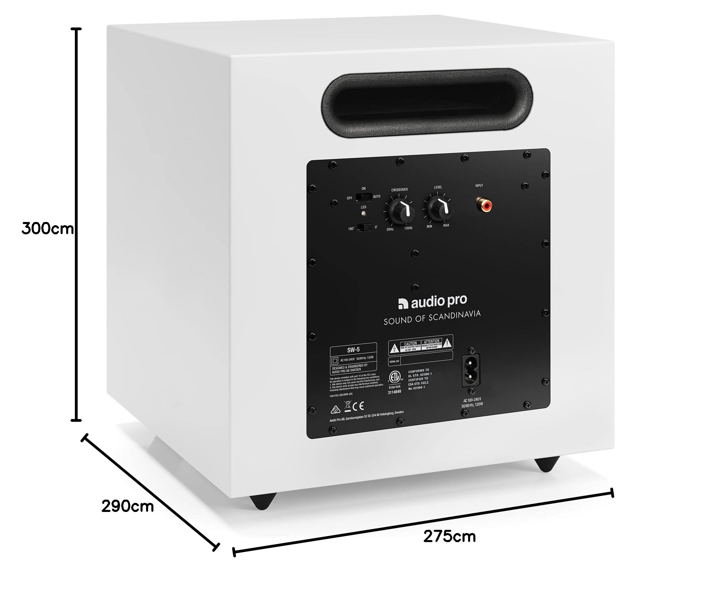 Audio Pro Subwoofer Bass Reflex per lo Streaming Audio e TV Sound con Connessione Wi-Fi - Potente Cassa Bassi Profondi - Amplificatore digitale 150W classe D SW-5 - Bianco