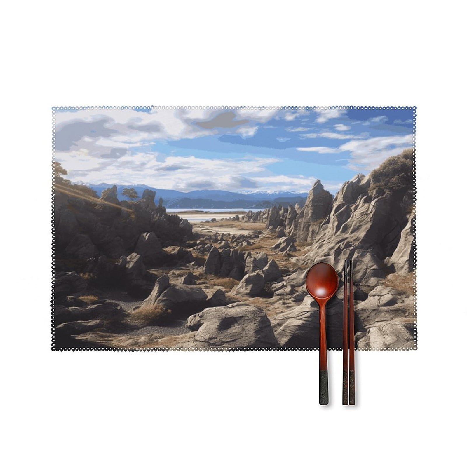 Rocks Scenic Placemats Set of 4 Canvas Place Mats Non-Slip Heat Resistant Table Mats Washable Waterproof Placemat Wipeable Tablemats for Kitchen Dining Decor Place Mat