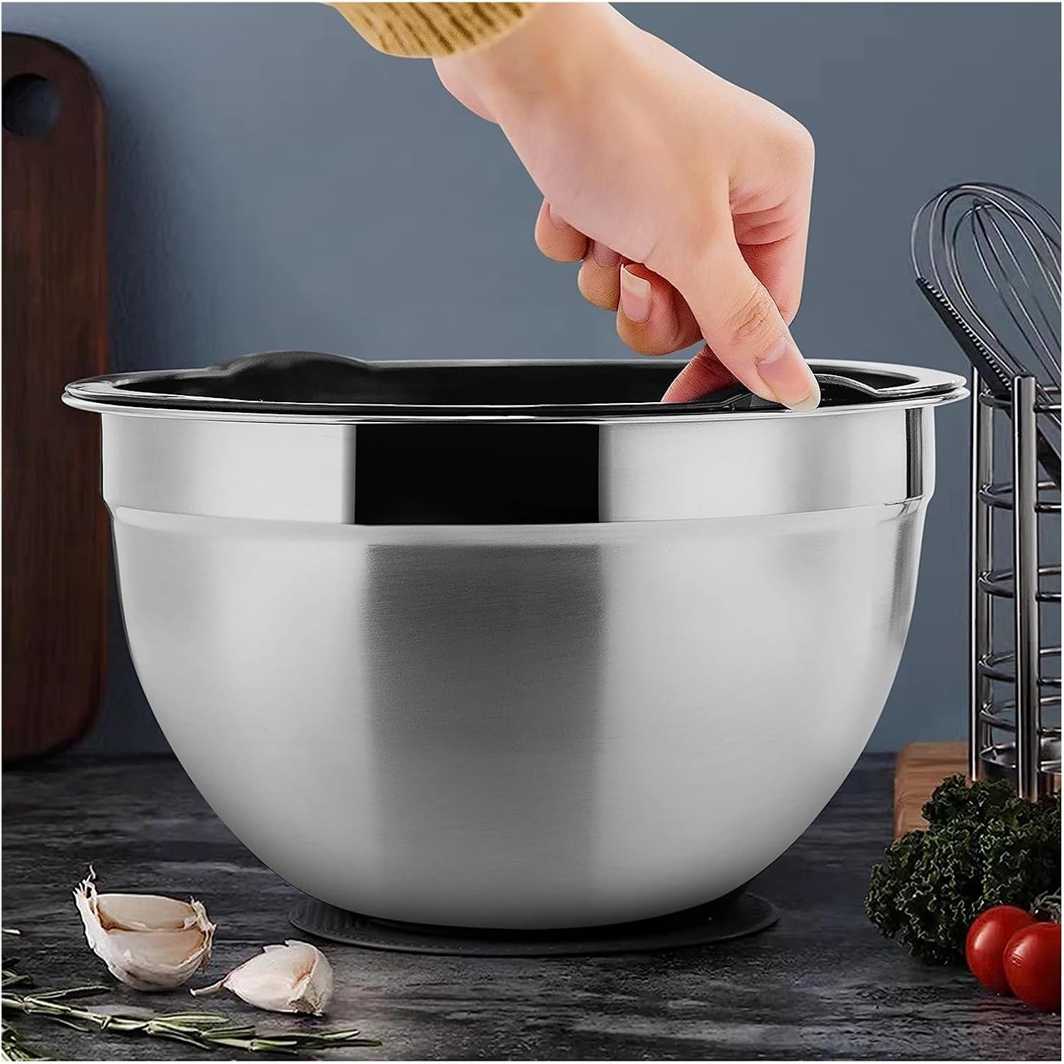 5 Pieces Mixing Bowl Set, Stainless Steel Nesting Bowl with Airtight Lids, Metal Salad Bowls for Baking Serving