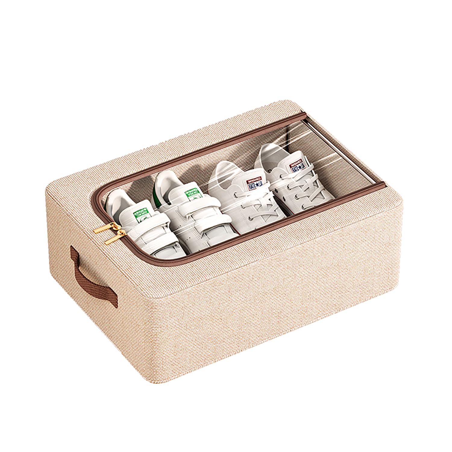 House of Quirk Cotton Linen Foldable Under Bed Storage Box – Transparent Multi-Purpose Organizer for Shoes, Clothes, Toys, and More – Breathable Fabric with Lid, Space-Saving Solution (Linen Beige)-image-11