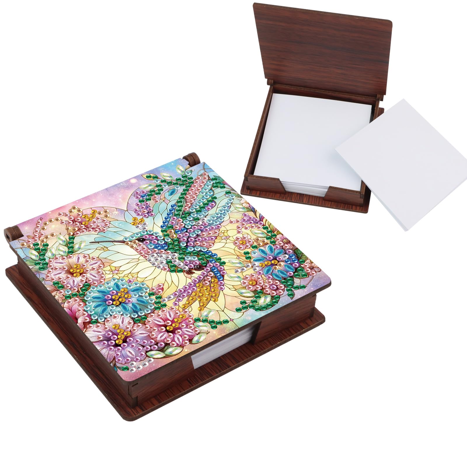 MVVMTOP Diamond Painting Kit memo Box, Diamonds Art DIY Hummingbird Patterns Sticky Note Box Special Shape Drill, with 160 Sticky Note, Ideal for Home Office Supplies, Handicrafts, Holiday Gifts