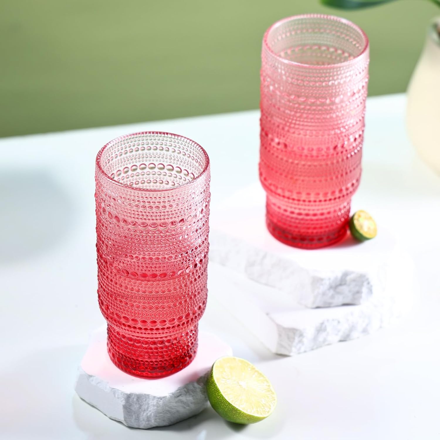 6pcs Hobnail Drinking Glasses Set, 16 oz Vintage Glassware Drinking Glasses, Gradual Red Water Glasses Tumbler, Christmas Gifts for Women - Image 6