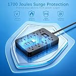 Barre de puissance du protecteur de surpression, 12-in-1 Station de recharge avec 8 Largement espacées AC Sorties & 4 USB Ports (USB-C), Cordon d'extension de prise plat, Extendeur de sortie multi-plug à montage mural pour la maison, bureau
