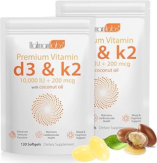 MXCZBSM 2 Bag Vitamin D3 K2 Supplement Softgel, Vitamin D3 K2 Softgel with 10000 IU Supports Immune, Heart, Teeth & Bone Health, Free of GMO, Gluten, Soy