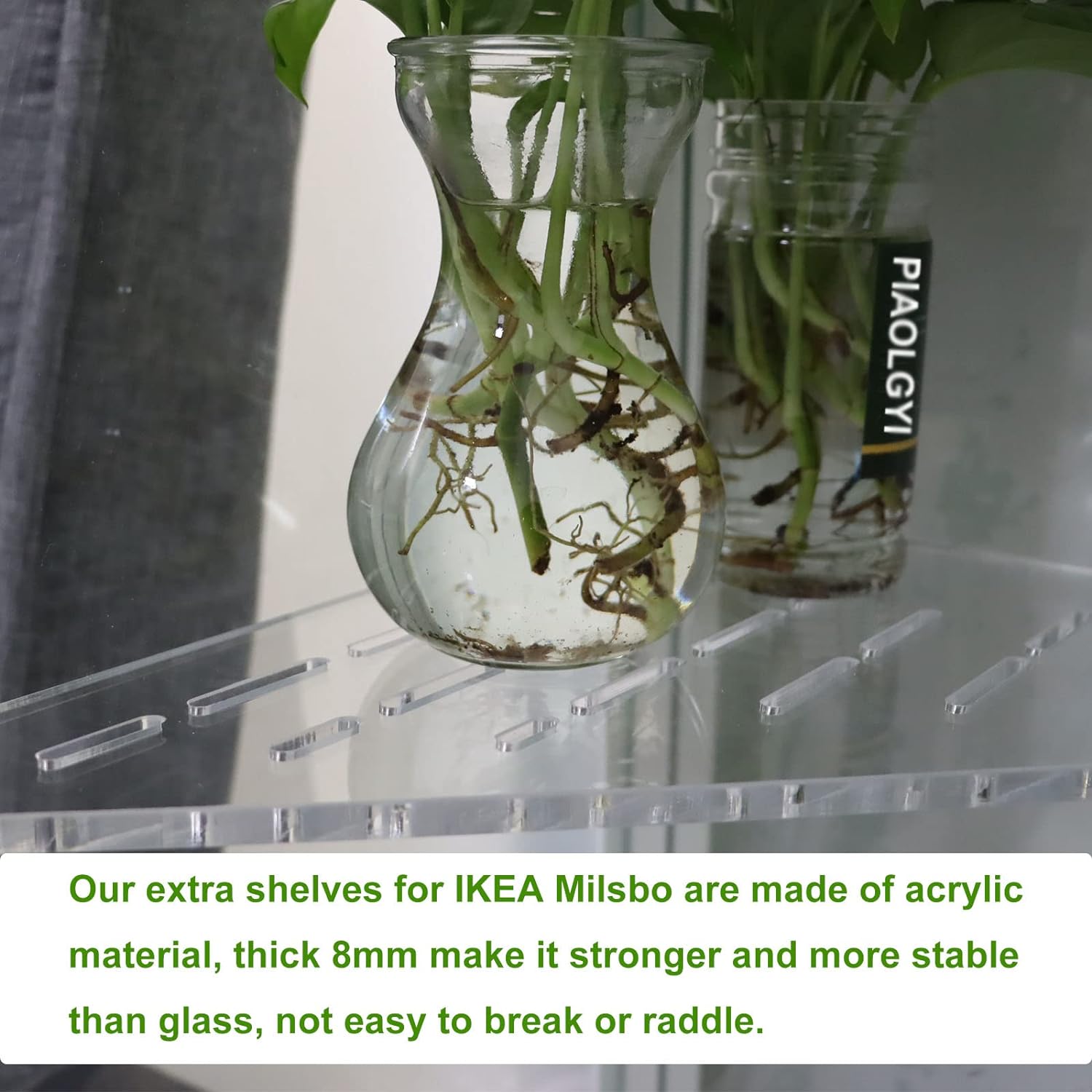 PIAOLGYI 2 Pcs Replacement Shelf for IKEA Milsbo Tall Indoor Greenhouse Cabinet, Triangular Acrylic Corner Shelves Extra Shelves Accessories Compatible with Tall IKEA Milsbo Glass Cabinet