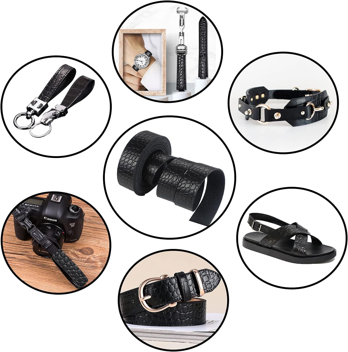 CDY Black Alligator Grain Leather Strap 92 Inches Long 1 Inch Wide, Embossed Pattern Leather Belt Strips Very Suitable for Belts, Wrist Band,Leather Watch Straps DIY Craft Projects (Black)