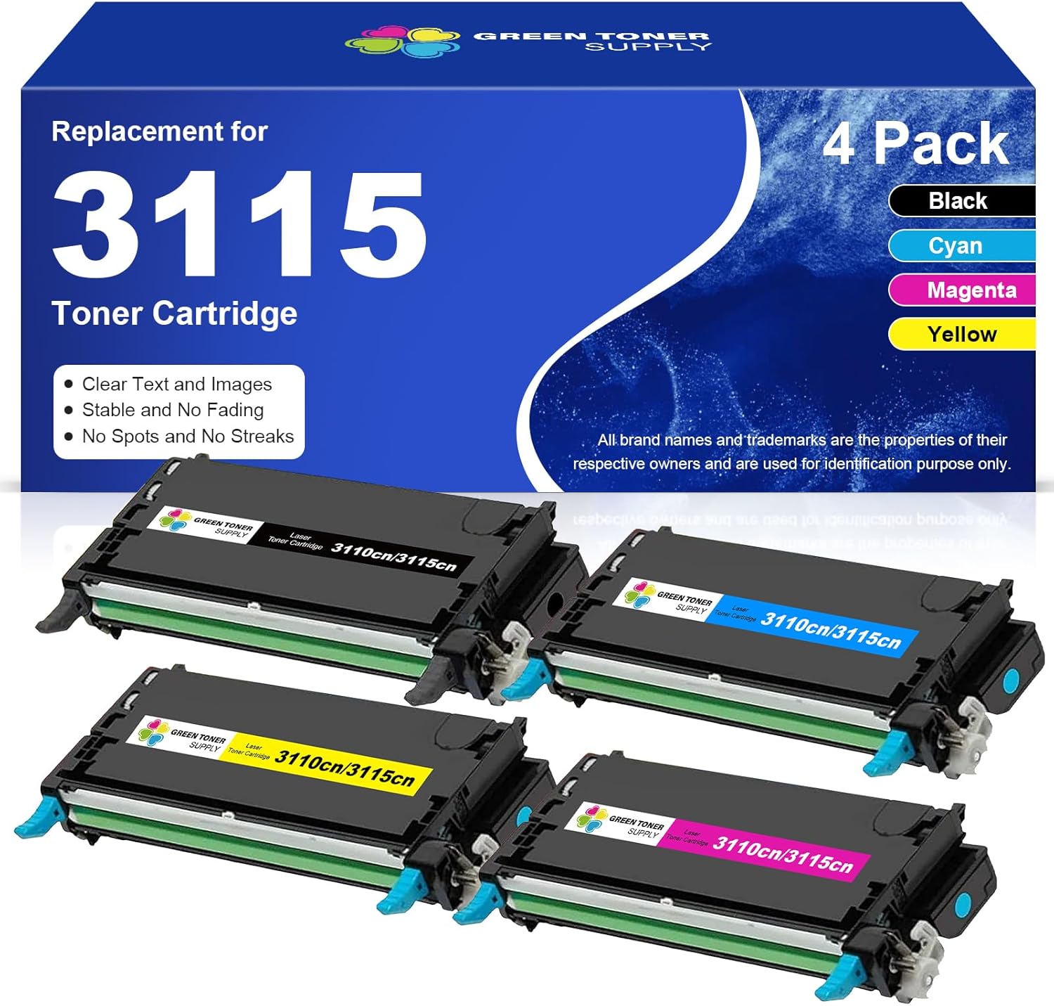 Compatible 3115 Toner Cartridge Replacement for Dell 3115cn 3110cn 3110 3115 | 310-8092 310-8094 310-8096 310-8098 (High Yield, 8000 Pages) 4-Pack
