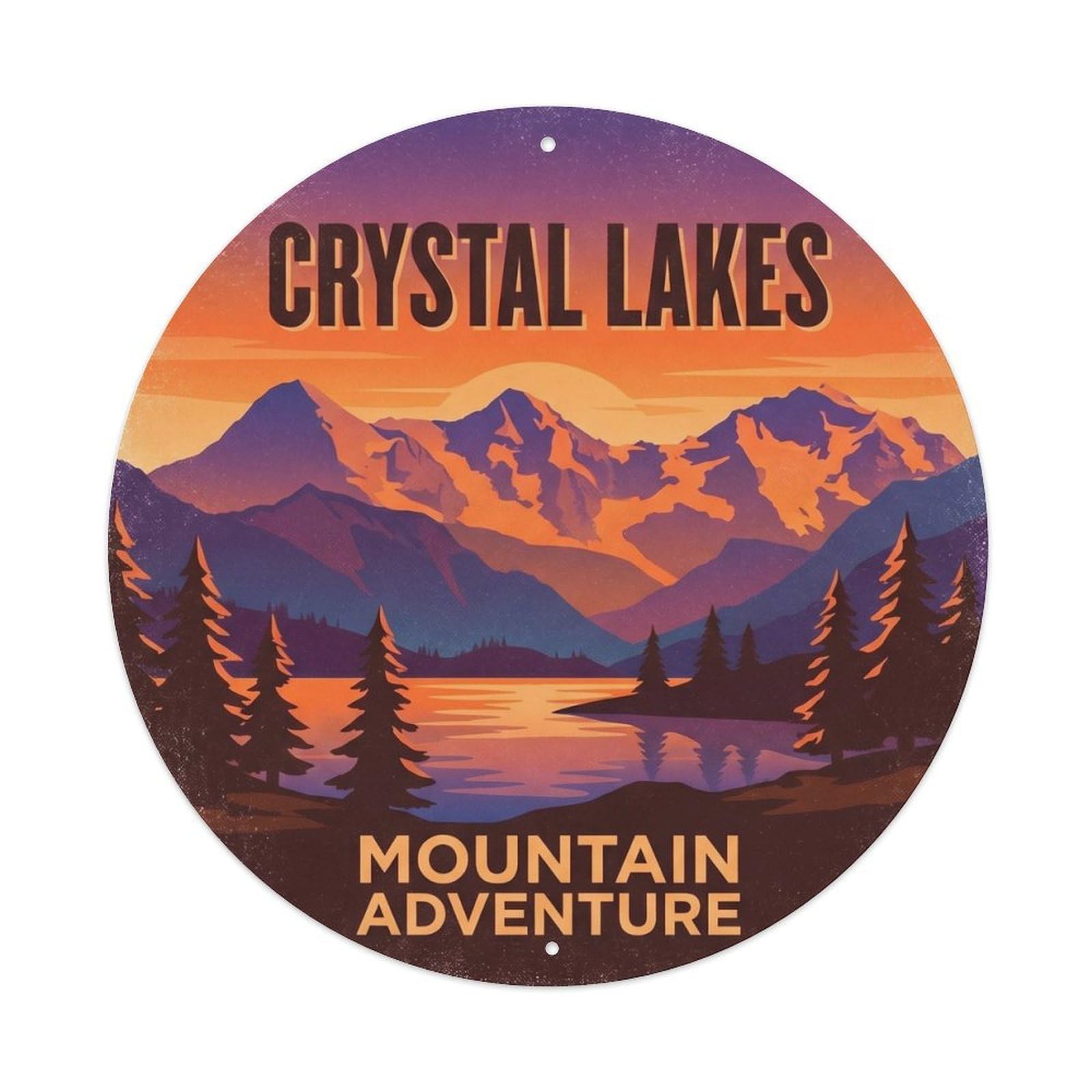 Yrnq Vintage Style Vintage Travel Crystal Lake Adventure Vintage Metal Tin Sign Plaque Wall Decor For Cafe, Club, Garden Round Metal Poster 8X8inch