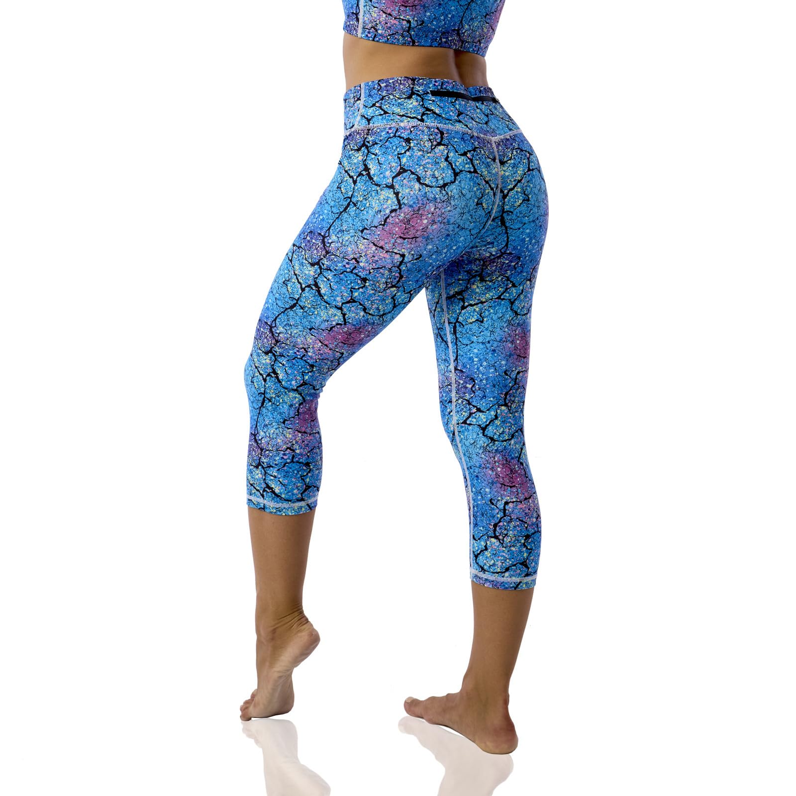 UIUO-UIPEU Pattern Printed Capri Leggings with Pockets for Women Tummy Control Workout Yoga Capris