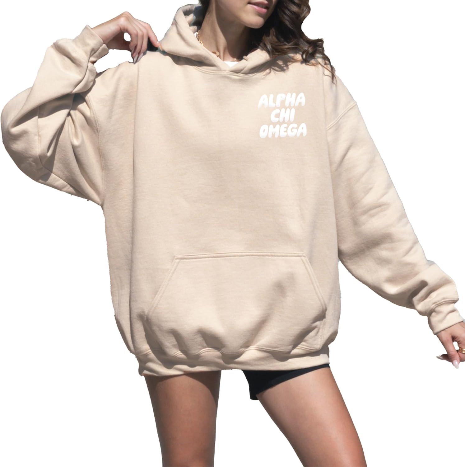 Go Greek Chic Sorority So Foxy Hoodie - Tan Hoodie with Puff Print - Image 2