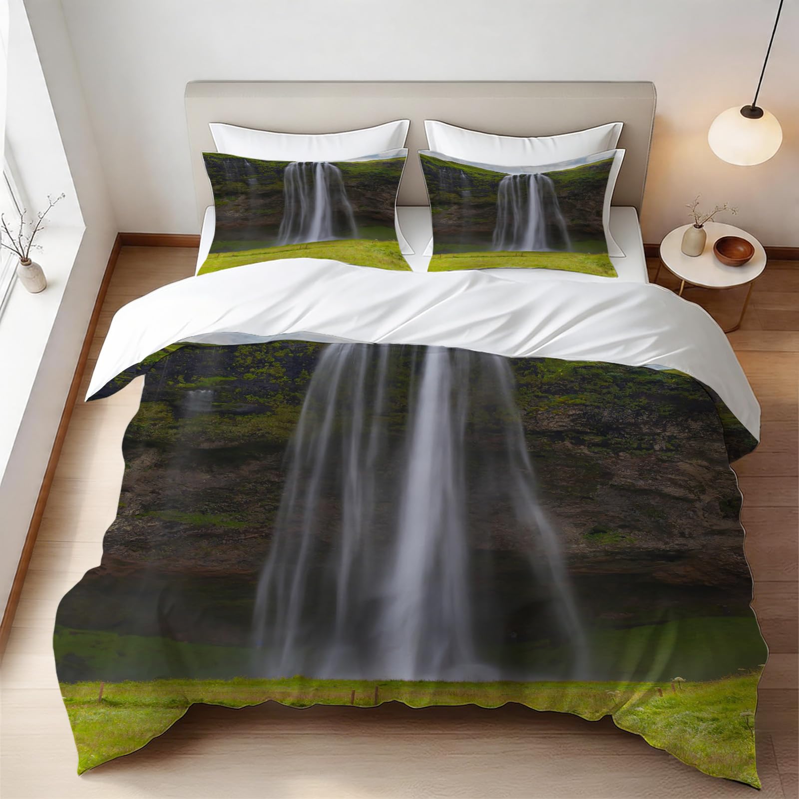 Housse de couette 140x200 paysage imprimé 3D avec 2 taies d'oreiller en microfibre