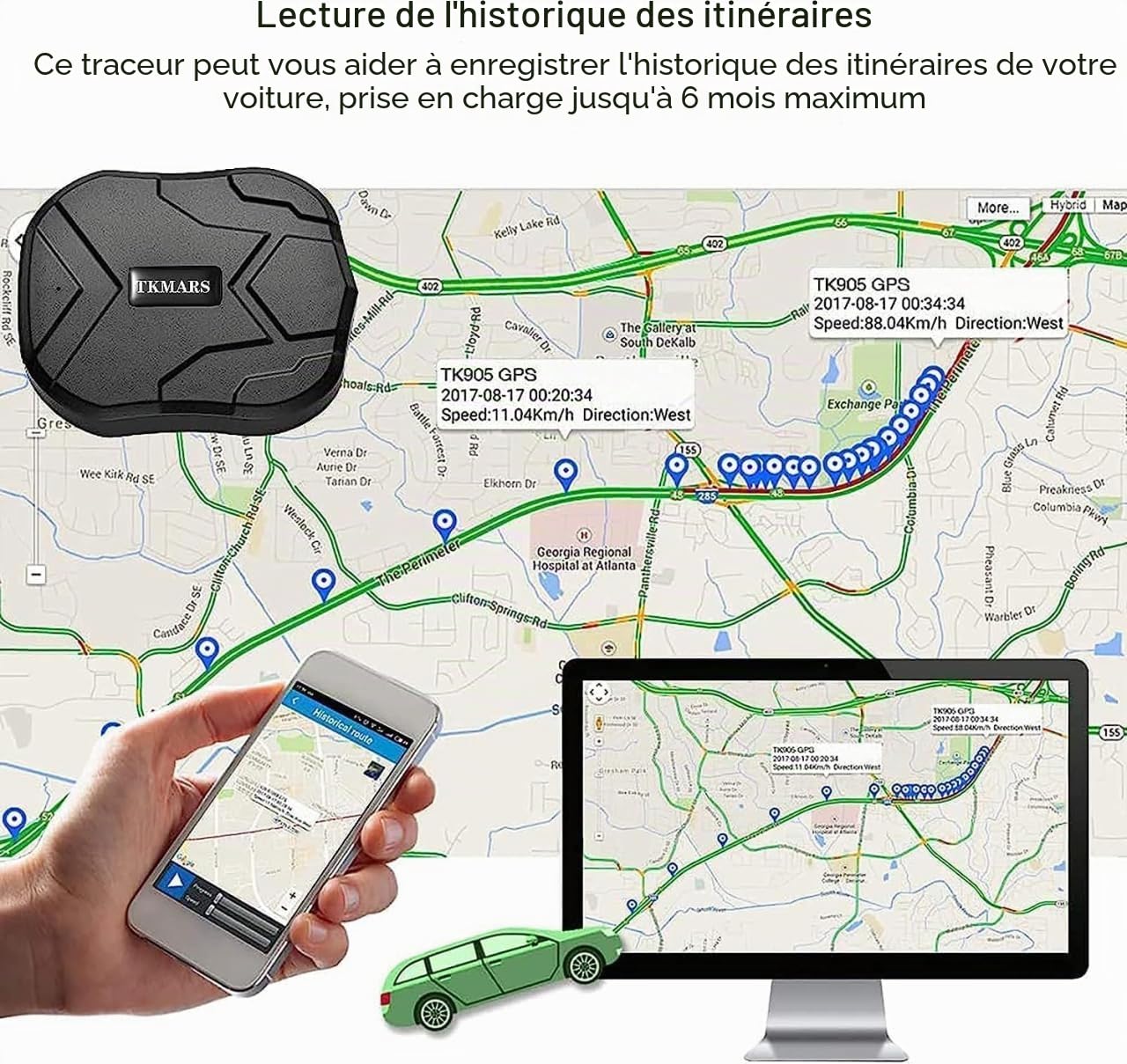 TKMARS Traceur GPS Voiture (Abonnement Requis), Tracker Magnétique Puissant, Suivi en Temps Réel et Positionnement Précis(TK905E)