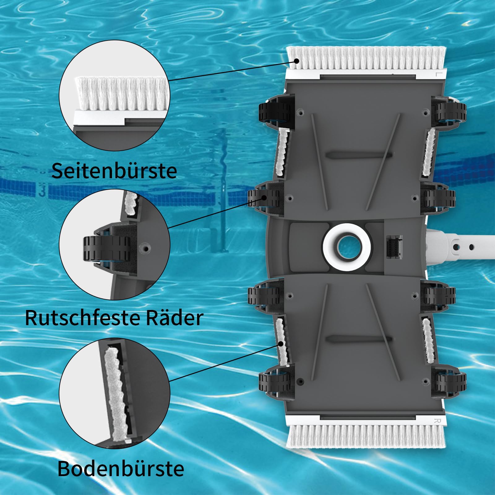 Pool-Staubsaugerkopf für Innen- und Oberirdische Pools, Flexibler Beschwerter Schwimmbad-Staubsaugerkopf - Schlauchanschluss Ø 32/38 mm, Stangen Ø 32 mm (Nicht enthalten）