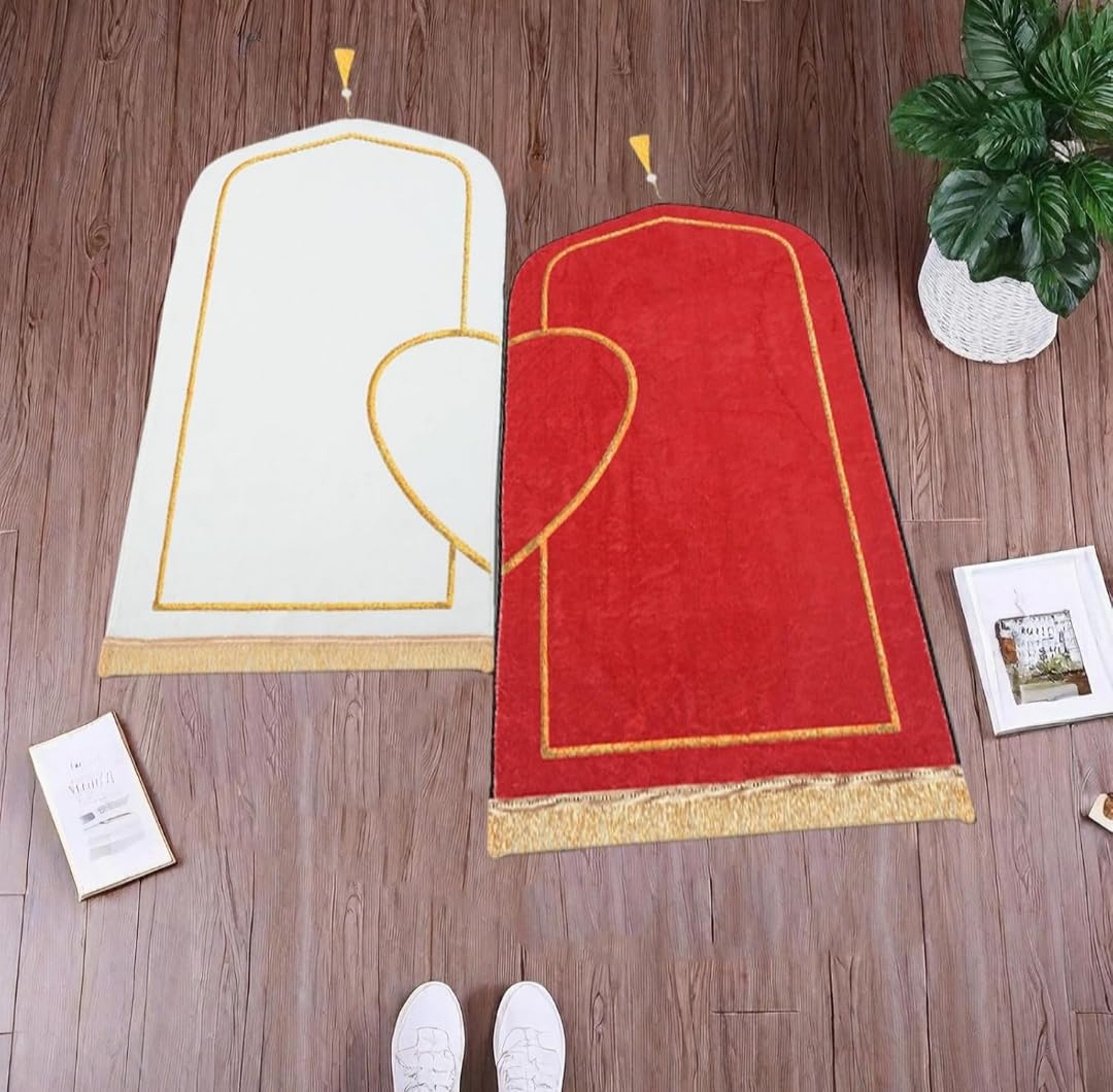 Générique Tapis de Prière Musulman Couple, 70 x 110 cm, Épais et Confortable, 2 Pièces, Homme et Femme,Cadeau Islamic