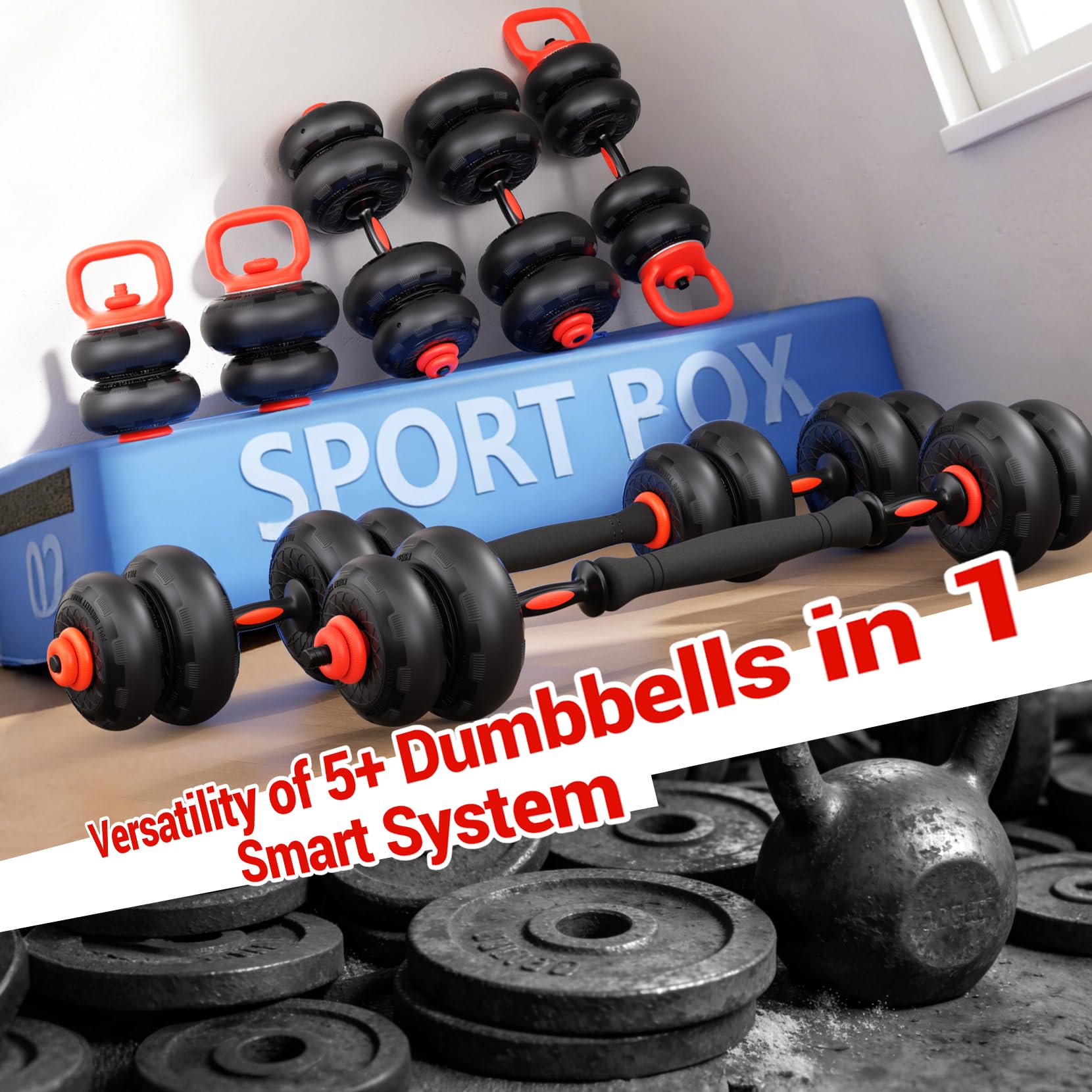 Yoleo Hantelset Verstellbare Hanteln, 5 in 1 Geräuschloses Anti-Kollisions-Luftkissen mit Anschlussstück Professionell Dumbbell Set 4-20kg für Workout, Fitnesstraining Männer/Frauen Upgrade 2.0