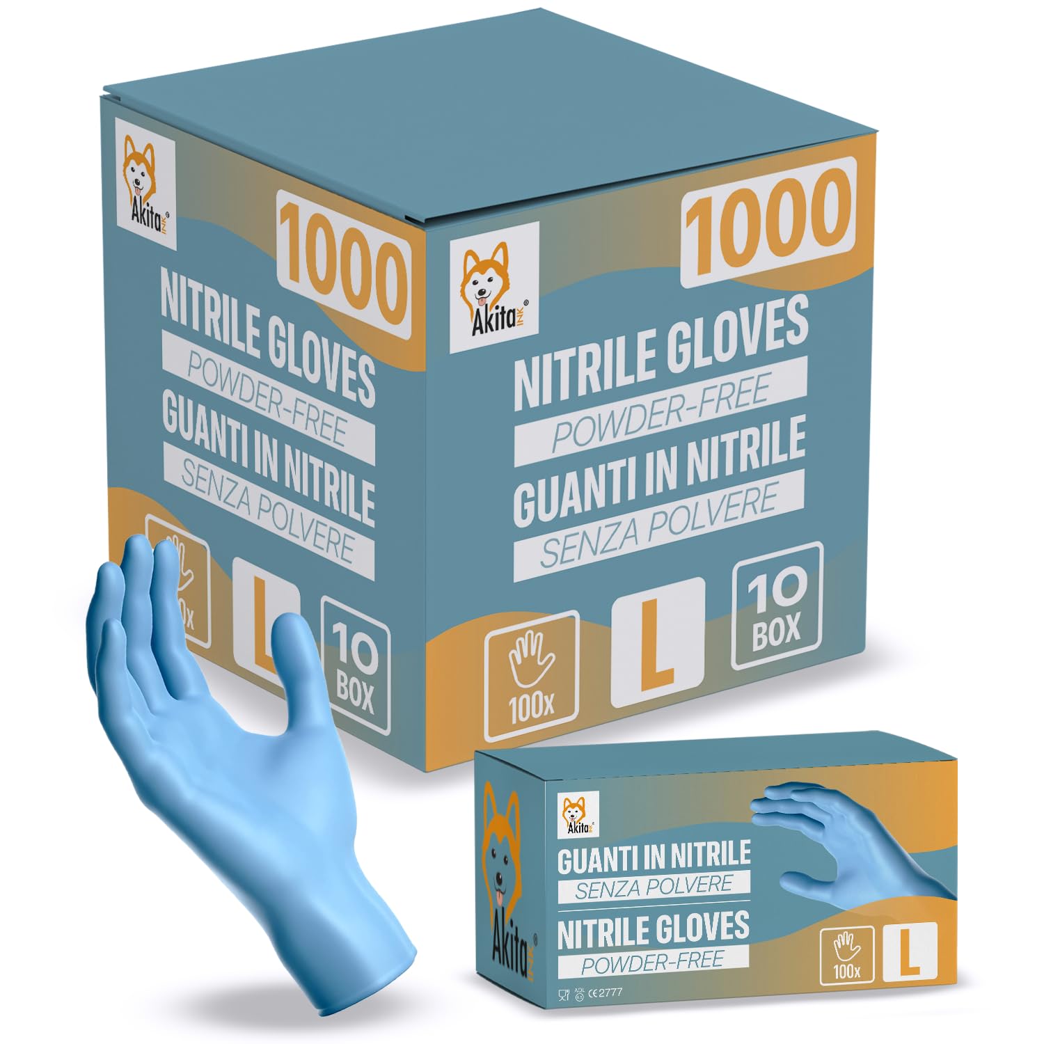 AKITAInk Guanti in Nitrile Blu senza polvere, senza lattice - Ipoallergenici, Resistenti, Ideali per Ambiti Medici e Alimentari per Estetisti, Tatuatori, Ambiti Medici, guanti per alimenti (1000, L)
