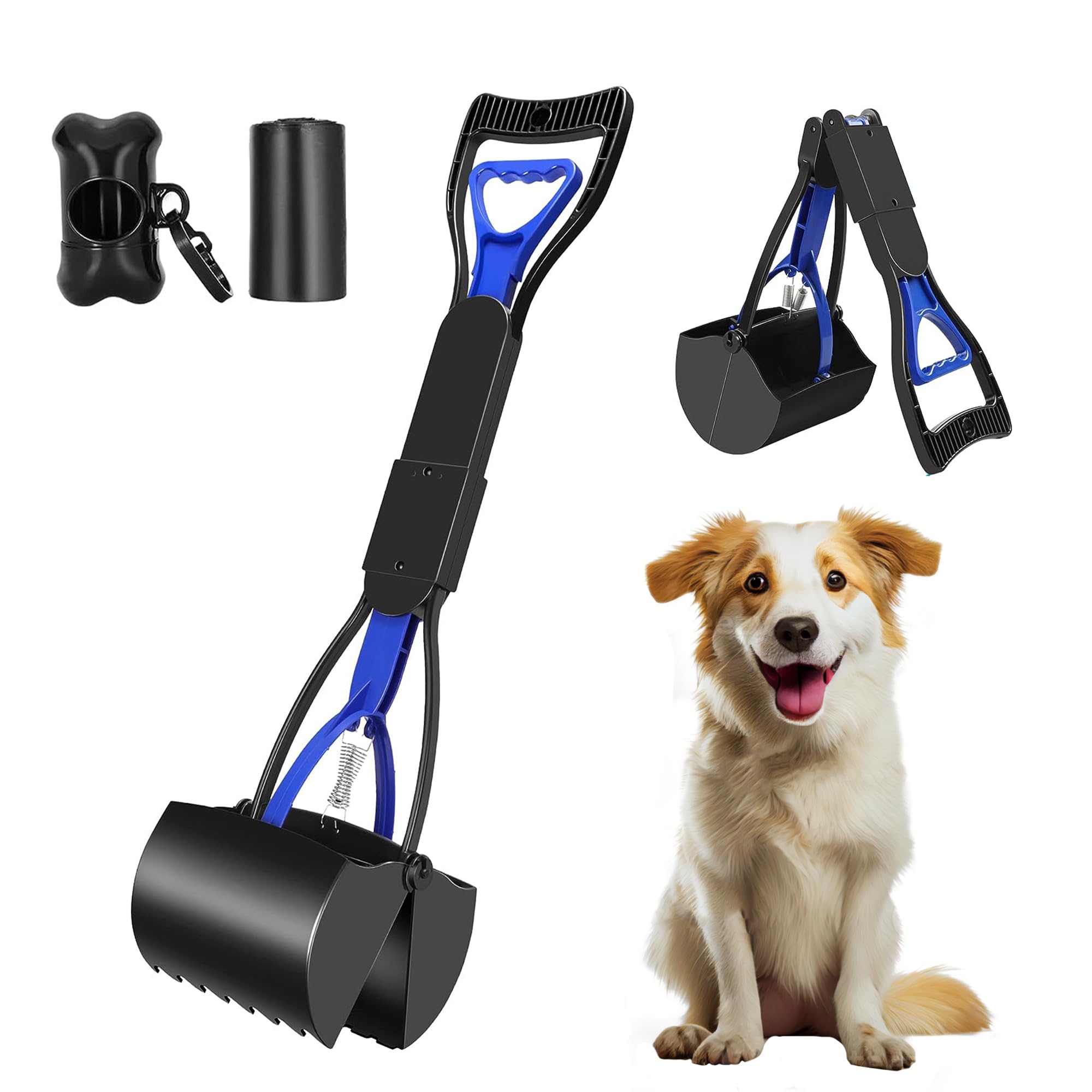 Portable dog Pooper Scooper for Dogs, Cats and grass - foldable pooper scooper with Long Handle - High Strength Material and Ergonomic Design-Poop Waste Picker