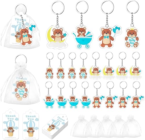 Juego de 20 llaveros de oso para baby shower con bolsas de regalo etiquetas de agradecimiento regalos de regreso de oso para invitados decoraciones