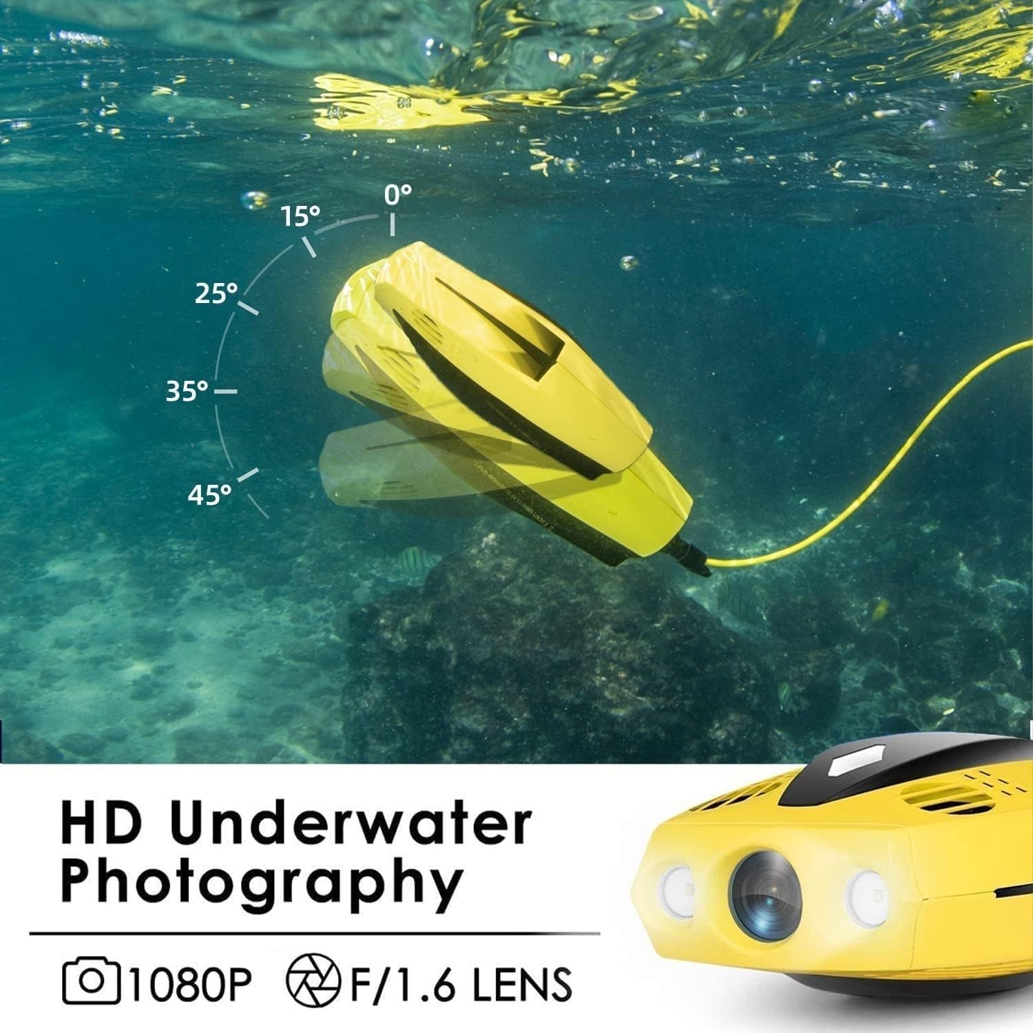 Drone Subacqueo Con Fotocamera, Rilevatore Subacqueo Full HD 1080p, Telefono Cellulare/telecomando (doppio Controllo), Visualizzazione In Tempo Reale, Telecomando APP, 4 Accessori Tra(B)