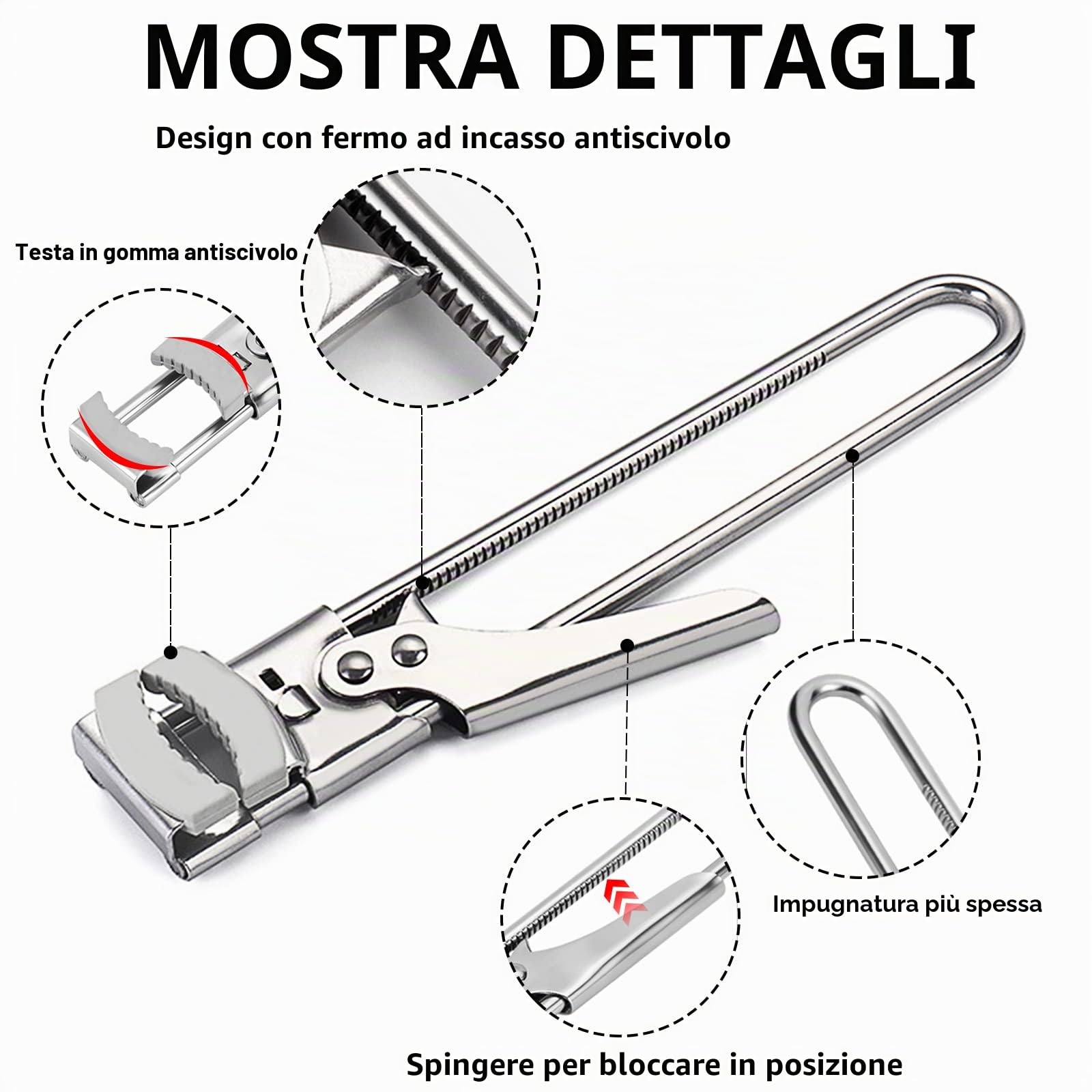 Apriscatole Manuale Regolabile in Acciaio Inox per Anziani, Apri Lattine